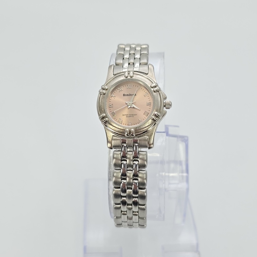 Vtg Ladies ARMITRON Watch Pink Dial Stainless Steel New Battery FREE $HIPPING!! - Picture 3 of 12